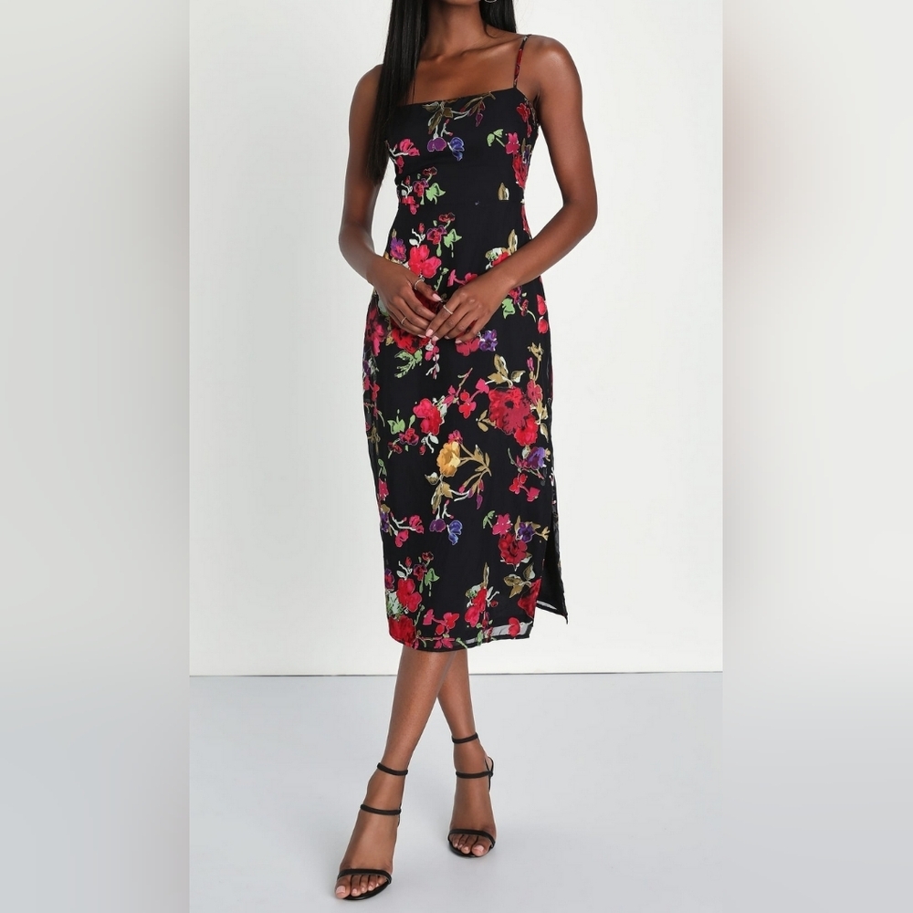 Floral Black Burnout Midi Dress